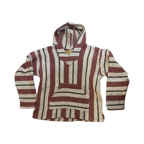 Baja Joe Unisex Mexican Baja Hoodie Size M Red & White Striped Blend Pullover - Picture 1 of 5